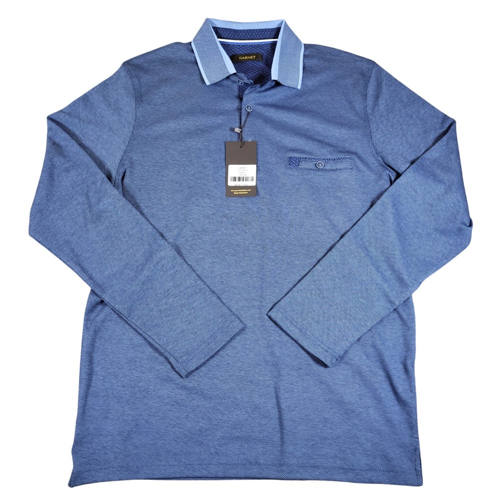 Garnet Studio Los Angeles Mens Long Sleeve Polo Shirt Navy‎ Blue Size M